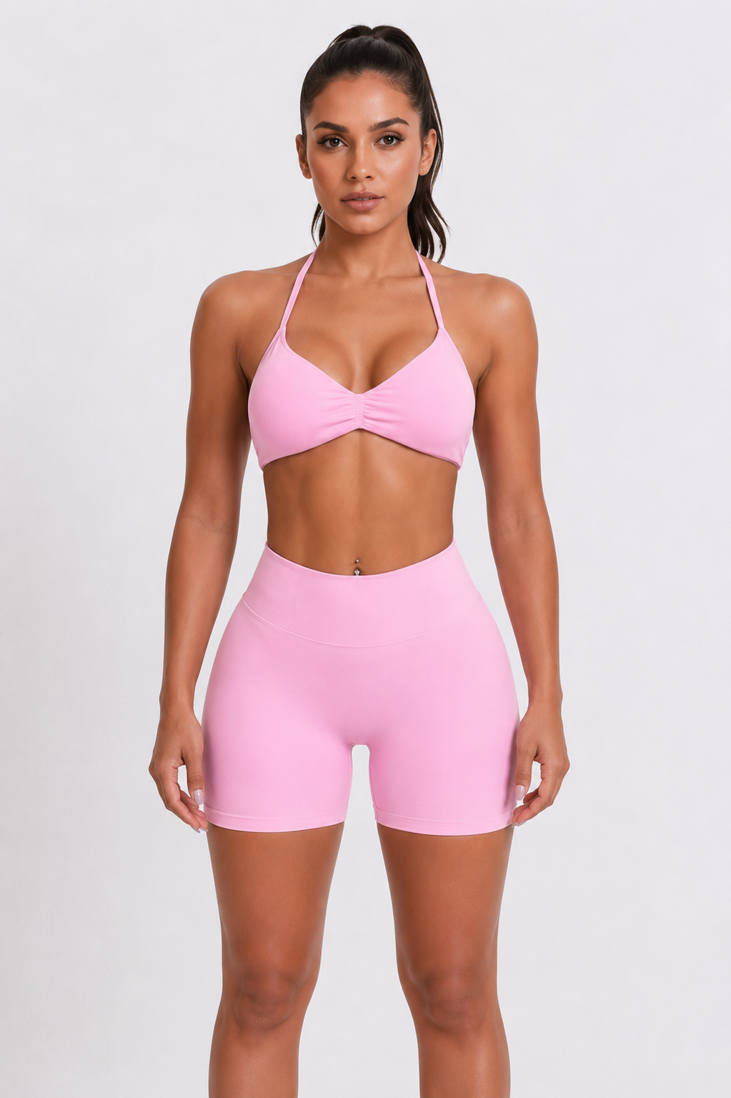 Seamless Halter Sports Bra & High-Waist Biker Shorts Workout Set